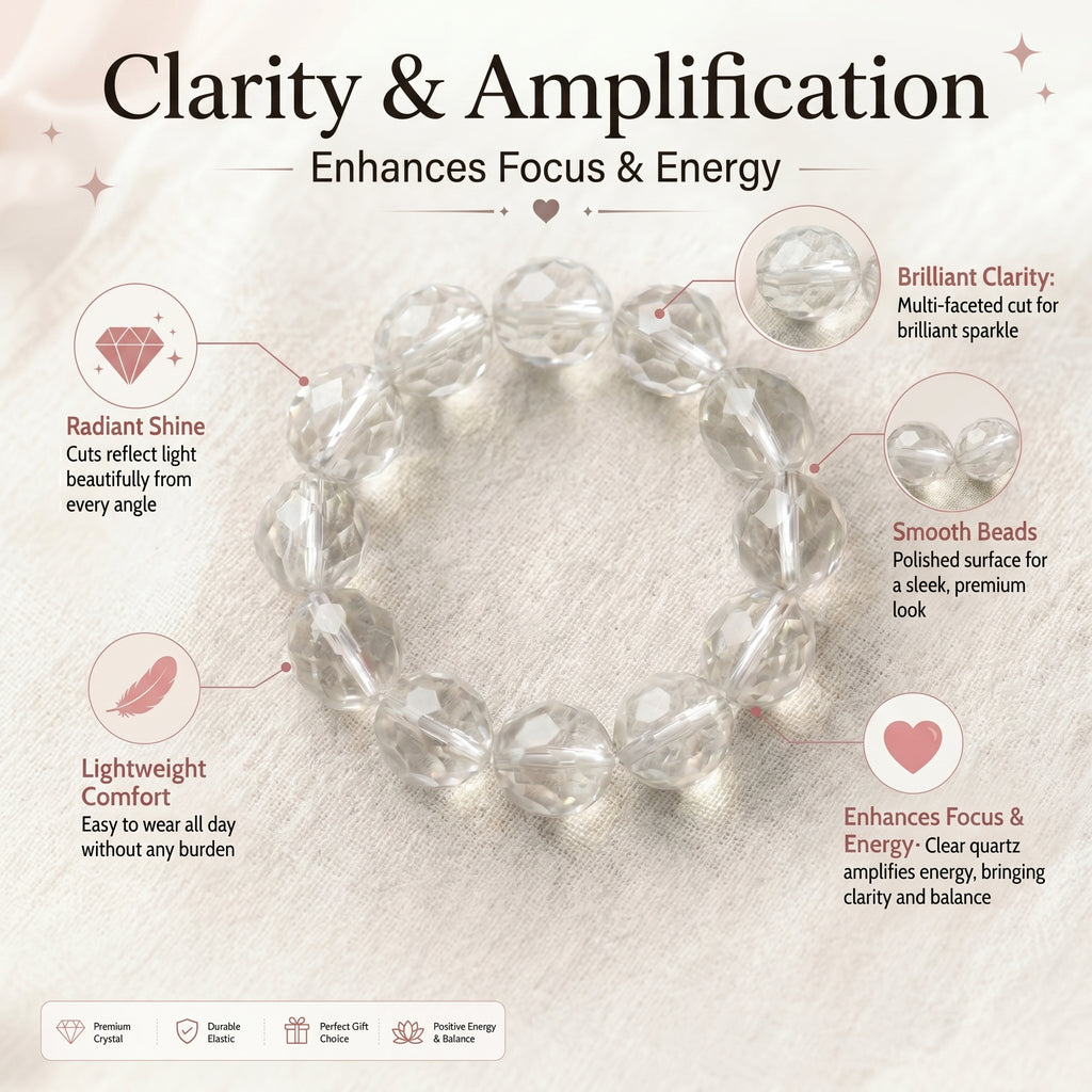 Premium Clear Quartz Beaded Bracelet | Hand-Polished Natural Gemstone Jewelry for Mindfulness & Balance