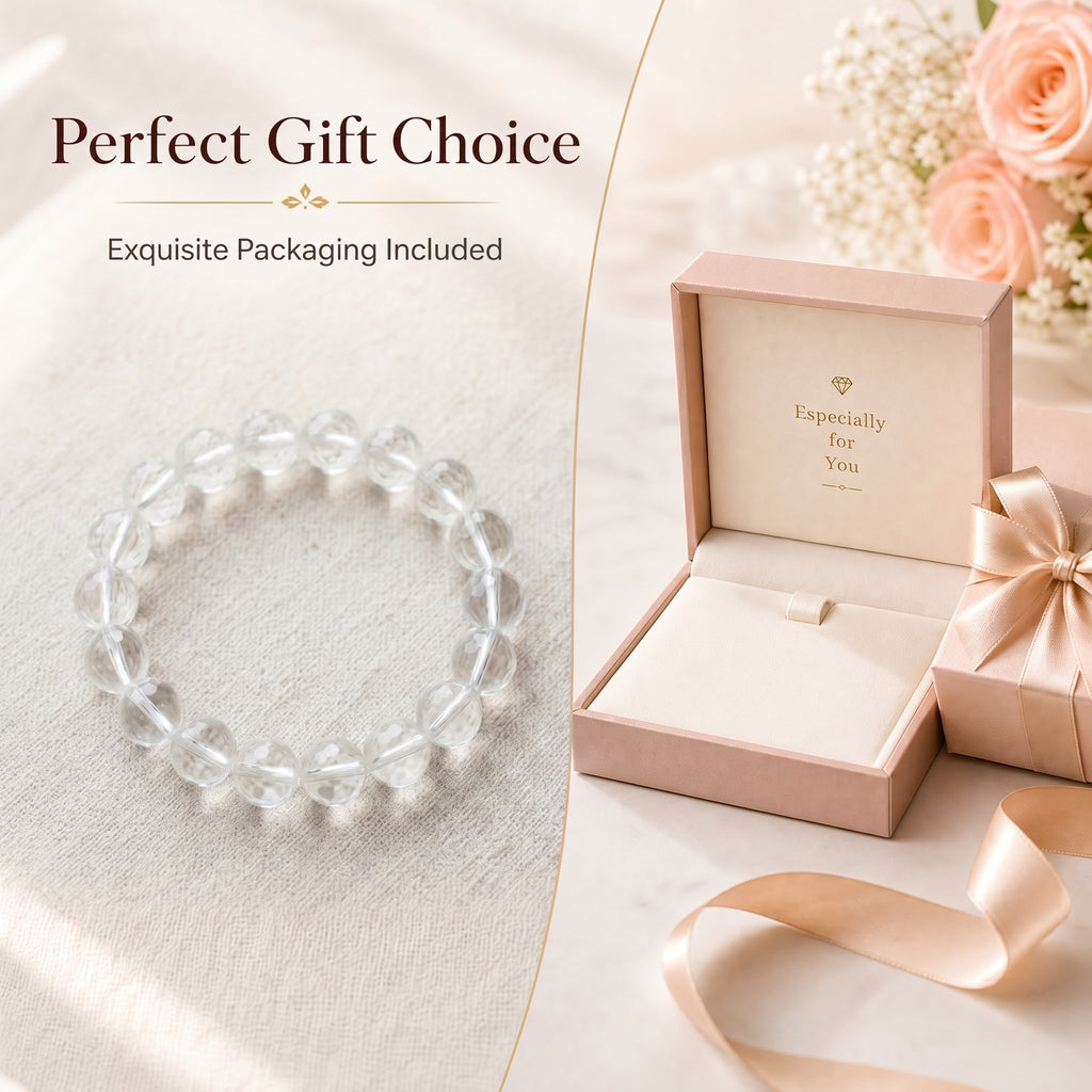 Premium Clear Quartz Beaded Bracelet | Hand-Polished Natural Gemstone Jewelry for Mindfulness & Balance