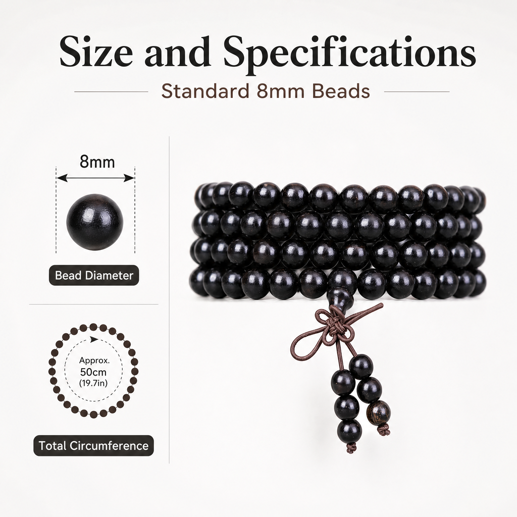 Natural African Ebony 108 Mala Beads Traditional Chinese Prayer Necklace (Artisanal Zen Edition)