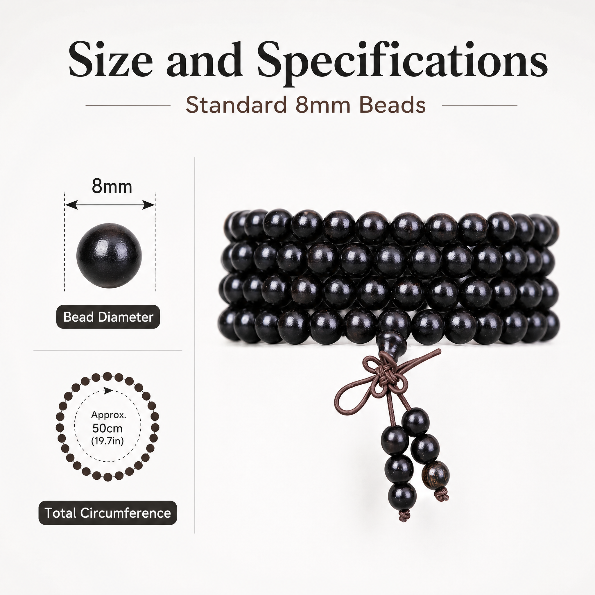Natural African Ebony 108 Mala Beads Traditional Chinese Prayer Necklace (Artisanal Zen Edition)