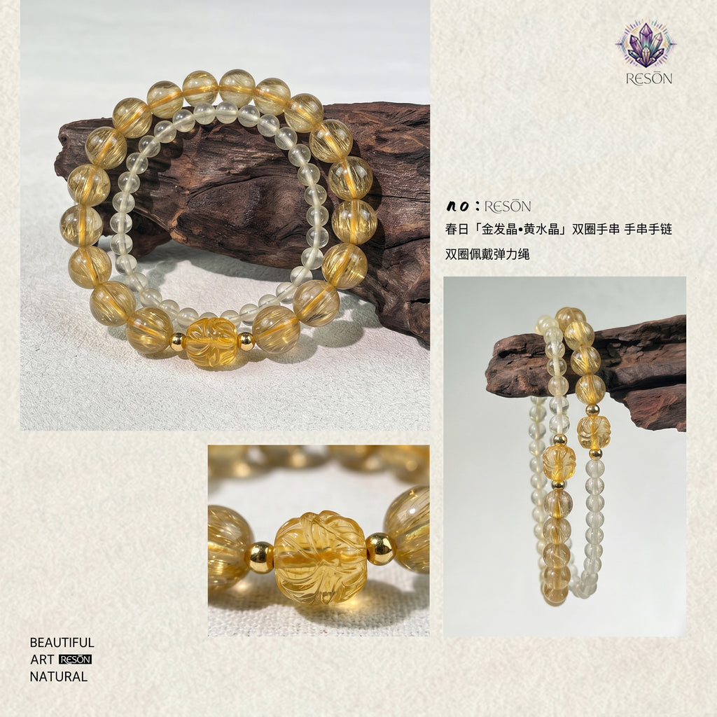 Premium Golden Rutilated Quartz Beaded Bracelet | Hand-Polished Natural Gemstone Jewelry for Abundance & Success