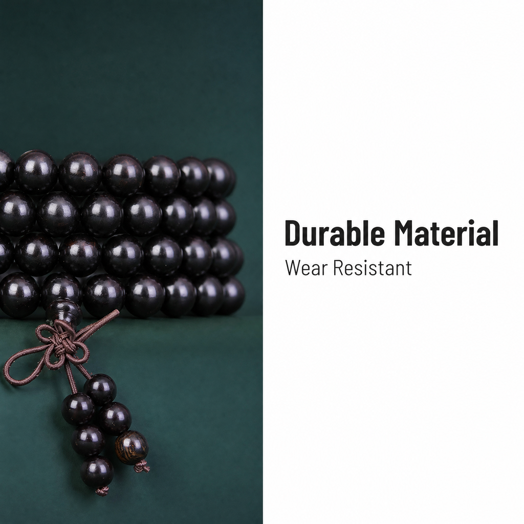 Natural African Ebony 108 Mala Beads Traditional Chinese Prayer Necklace (Artisanal Zen Edition)