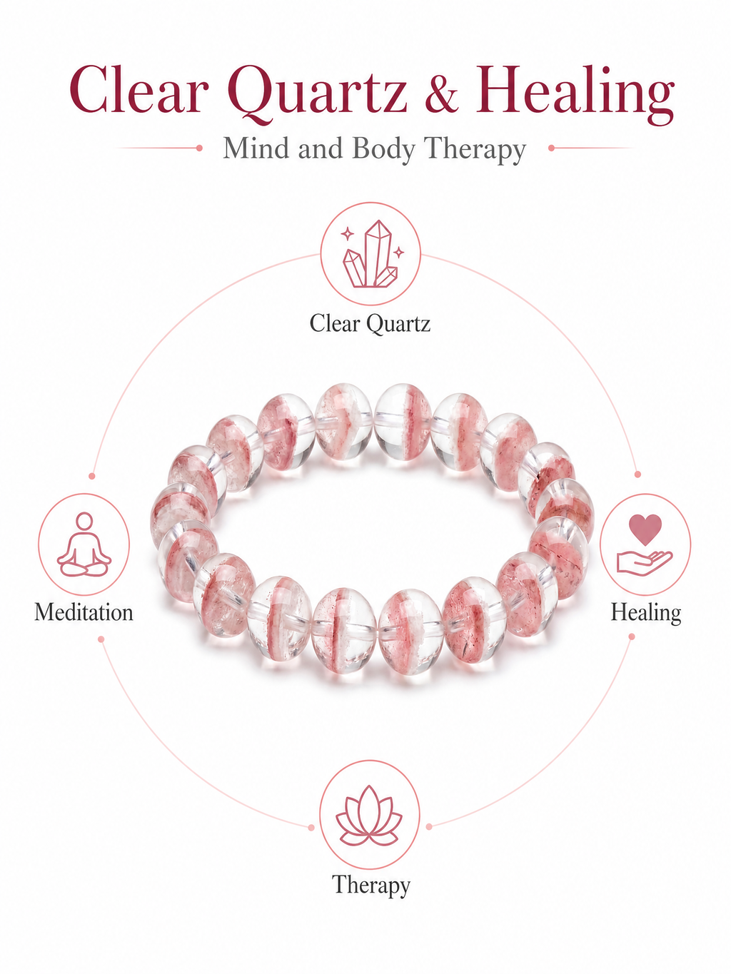 Premium Pink & White Phantom Beaded Bracelet | Hand-Polished Natural Gemstone Jewelry for Inner Peace & Clarity