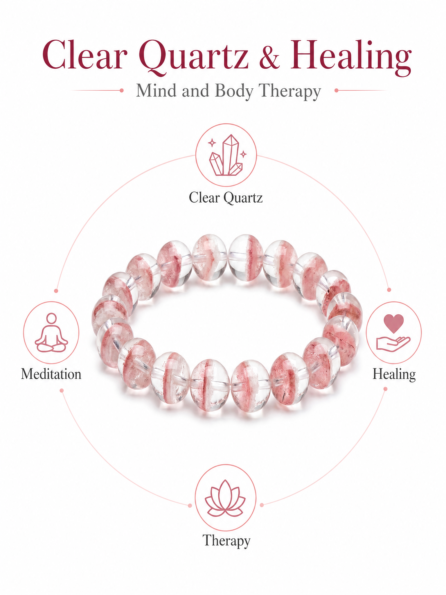 Premium Pink & White Phantom Beaded Bracelet | Hand-Polished Natural Gemstone Jewelry for Inner Peace & Clarity