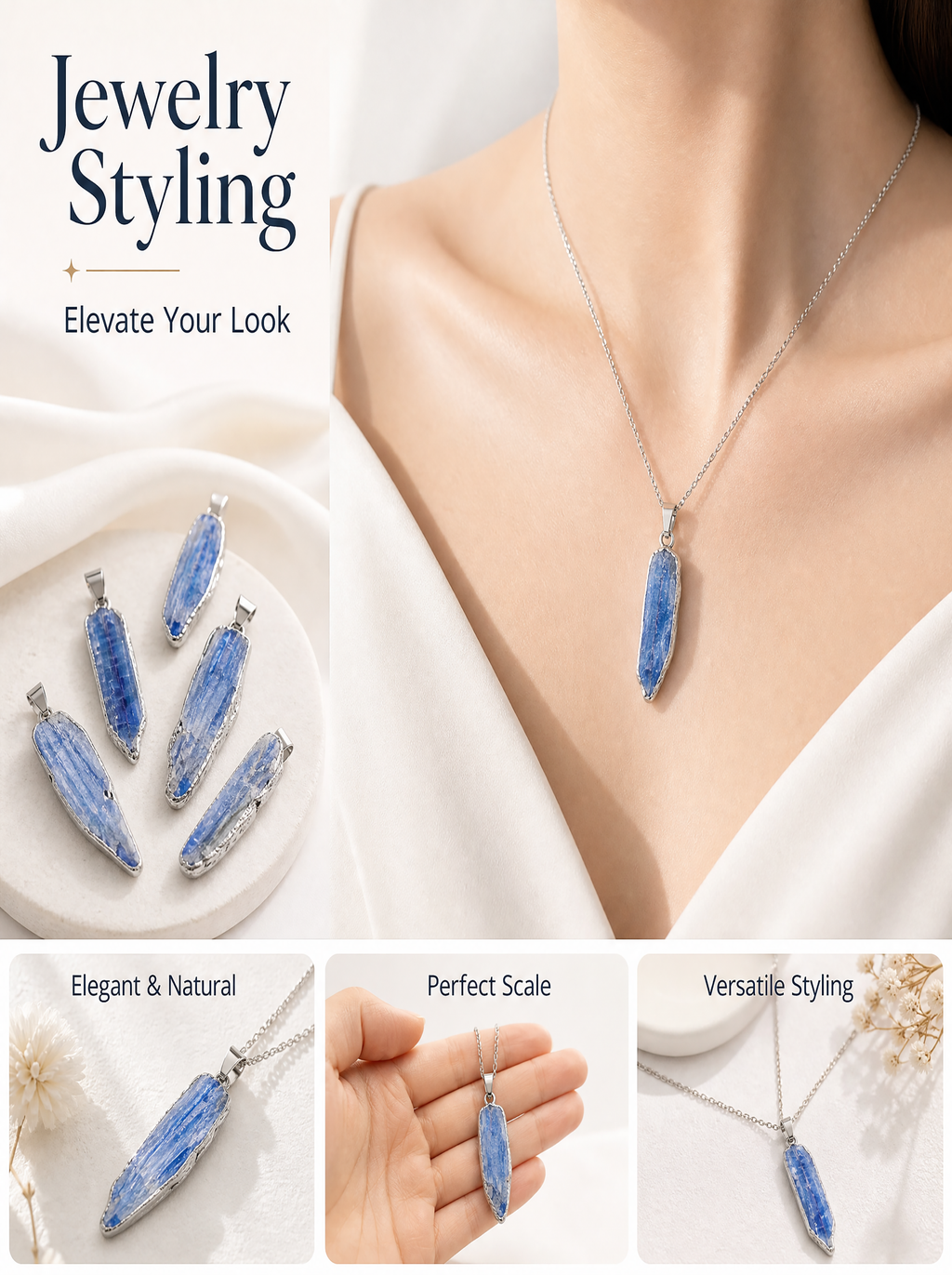 Authentic Blue Quartz Necklace | The "Stone of Serenity" | Unique Gold-Plated Raw Mineral Pendant