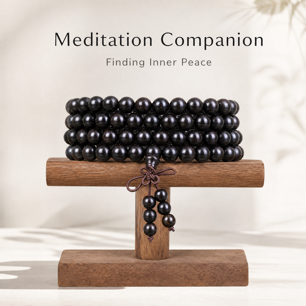 Natural African Ebony 108 Mala Beads Traditional Chinese Prayer Necklace (Artisanal Zen Edition)
