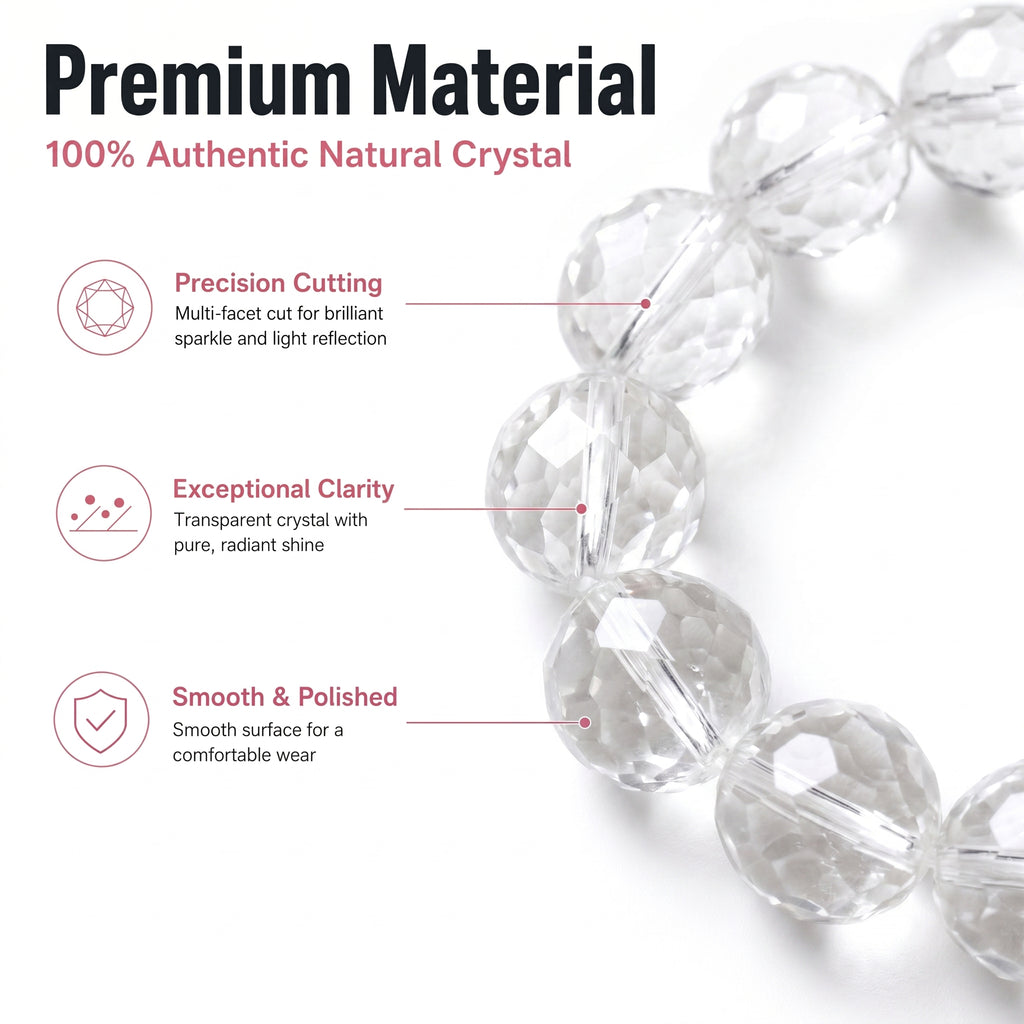 Premium Clear Quartz Beaded Bracelet | Hand-Polished Natural Gemstone Jewelry for Mindfulness & Balance