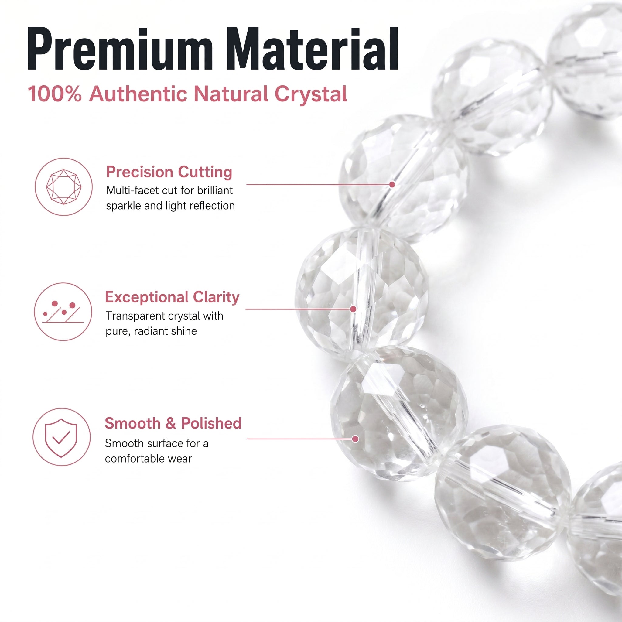 Premium Clear Quartz Beaded Bracelet | Hand-Polished Natural Gemstone Jewelry for Mindfulness & Balance