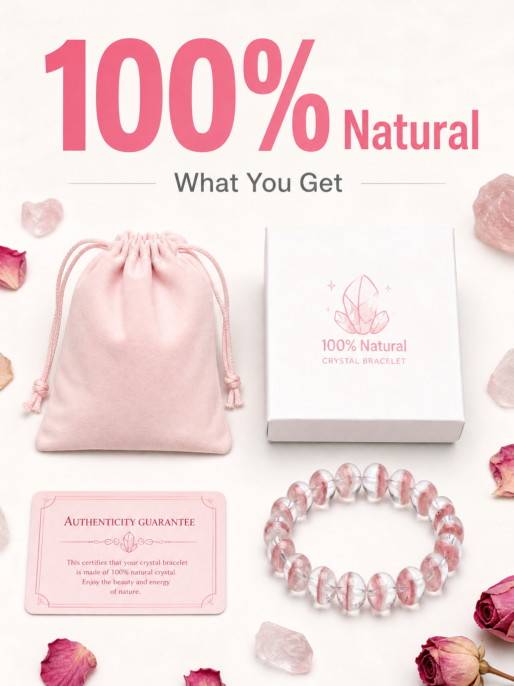 Premium Pink & White Phantom Beaded Bracelet | Hand-Polished Natural Gemstone Jewelry for Inner Peace & Clarity