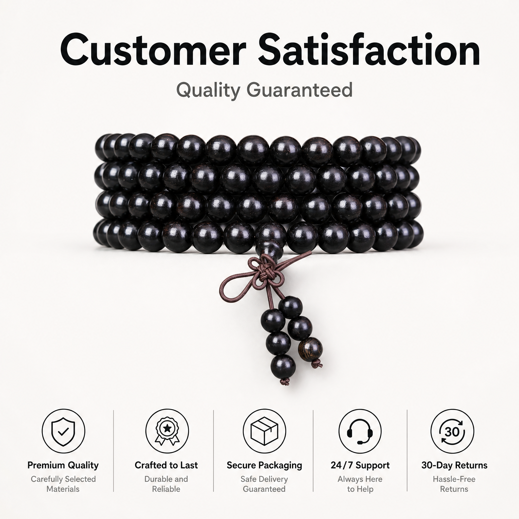 Natural African Ebony 108 Mala Beads Traditional Chinese Prayer Necklace (Artisanal Zen Edition)