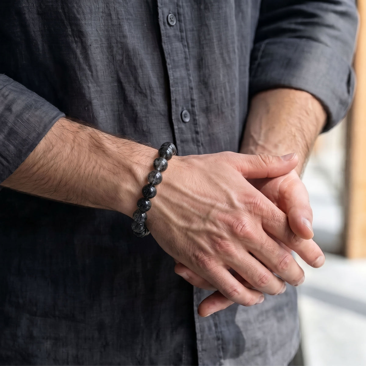 Natural Black Rutilated Quartz Bracelet: Unyielding Protection & Executive Power — Alpine Zone