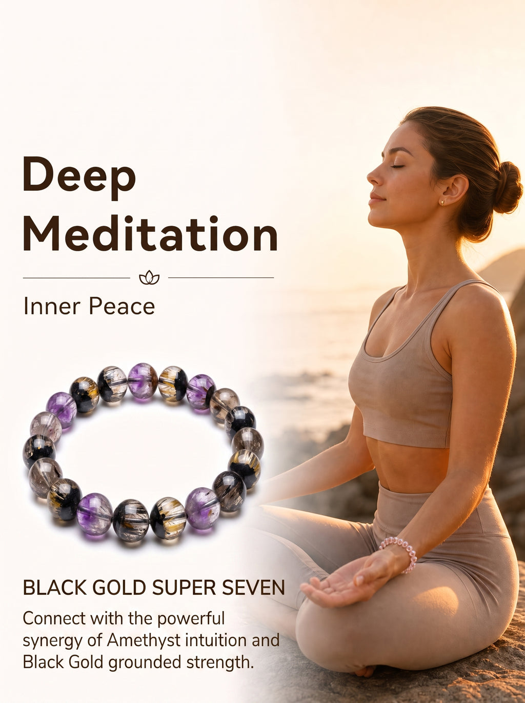 Premium Black Gold Super Seven Beaded Bracelet | Hand-Polished Natural Gemstone Jewelry for Wisdom & Balance