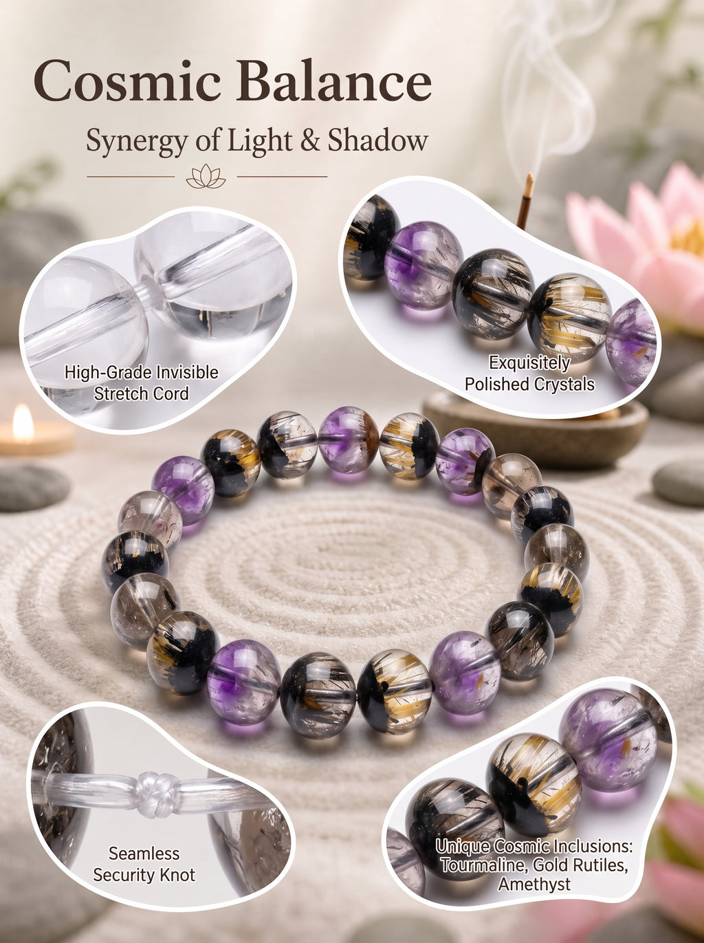 Premium Black Gold Super Seven Beaded Bracelet | Hand-Polished Natural Gemstone Jewelry for Wisdom & Balance