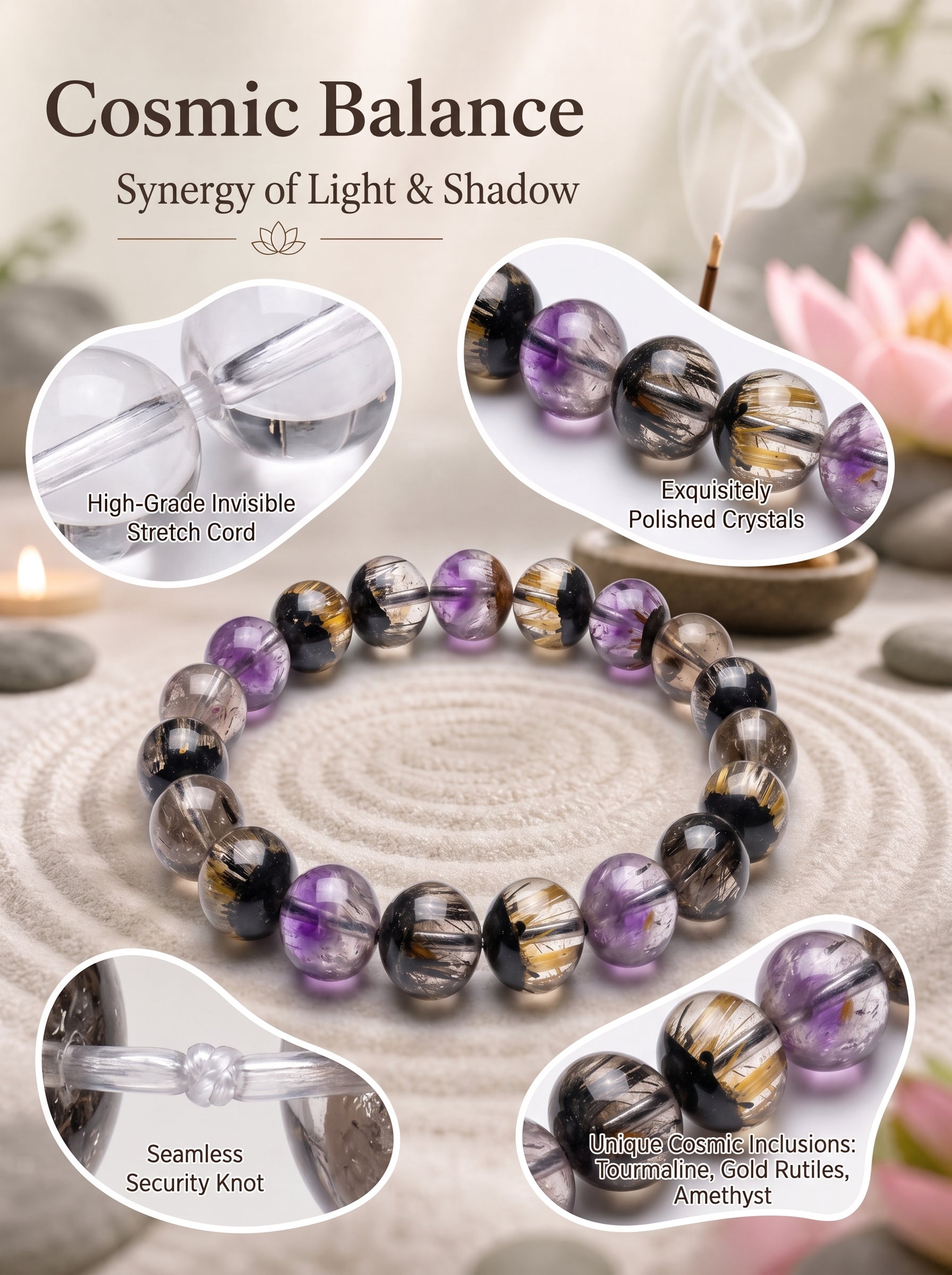 Premium Black Gold Super Seven Beaded Bracelet | Hand-Polished Natural Gemstone Jewelry for Wisdom & Balance
