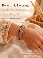 Premium Black Gold Super Seven Beaded Bracelet | Hand-Polished Natural Gemstone Jewelry for Wisdom & Balance