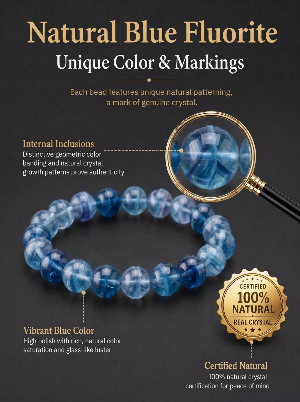 Premium Blue Fluorite Beaded Bracelet | Hand-Polished Natural Gemstone Jewelry for Clarity & Focus