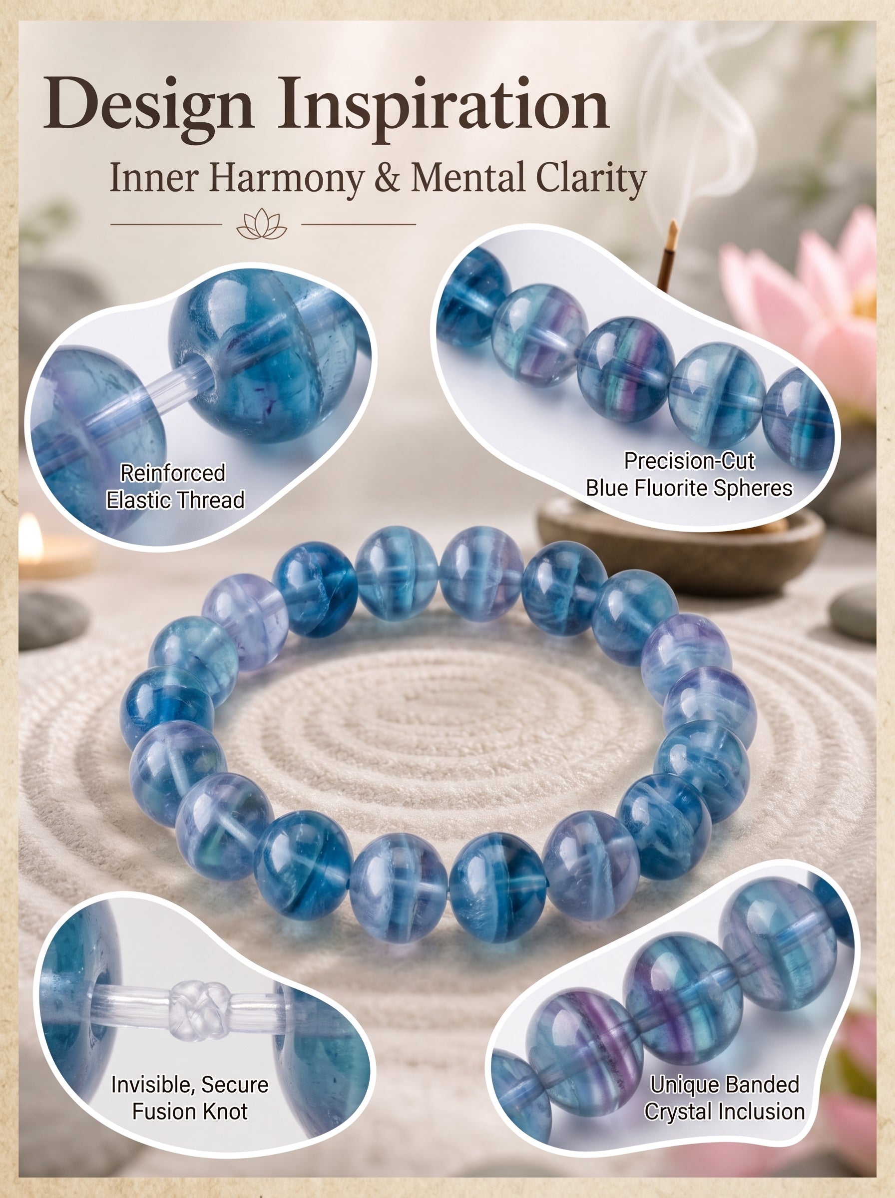 Premium Blue Fluorite Beaded Bracelet | Hand-Polished Natural Gemstone Jewelry for Clarity & Focus