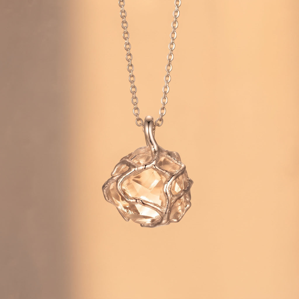 Raw Citrine Crystal Pendant | Sculpted Rose Gold Wire-Wrapped Stone Necklace