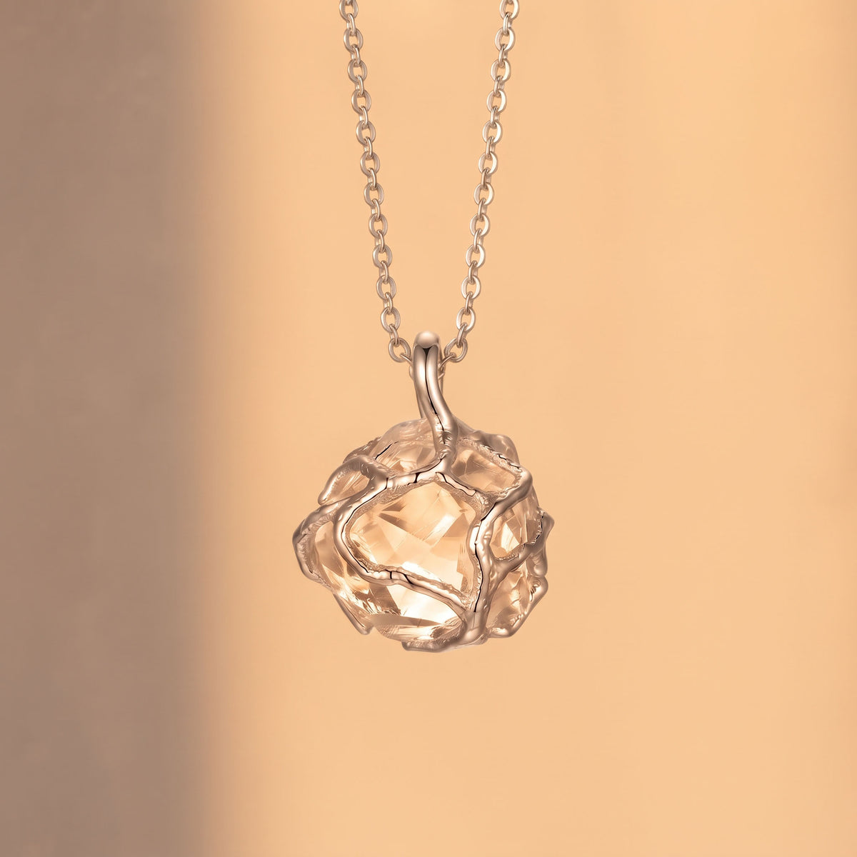 Raw Citrine Crystal Pendant | Sculpted Rose Gold Wire-Wrapped Stone Necklace