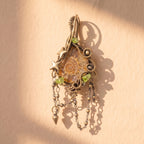 Ammonite Fossil Brass Pendant | Wire-Wrapped Star & Bead Fringe Necklace