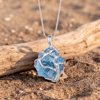 Raw Aquamarine Crystal Pendant | Wire-Wrapped Mineral Necklace