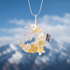 Handcrafted Citrine Crescent Moon & Butterfly Pendant | Wire-Wrapped Floral Necklace