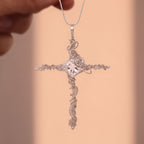 Clear Silver Crystal Cross Pendant | Wire-Wrapped Gothic Necklace