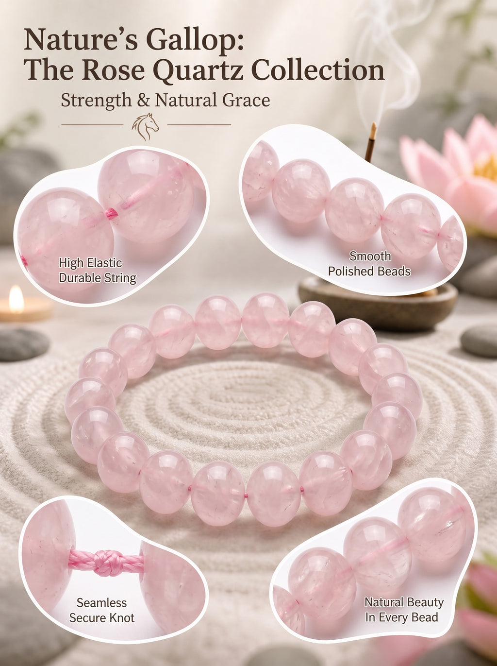 Premium Madagascar Rose Quartz Beaded Bracelet | Hand-Polished Natural Gemstone Jewelry for Elegance & Harmony