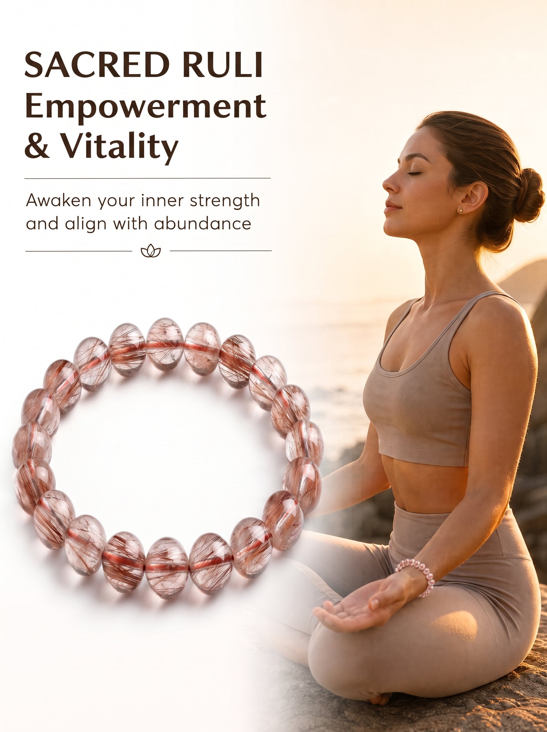 Premium Red Rutilated Quartz Beaded Bracelet | Hand-Polished Natural Gemstone Jewelry for Power & Prosperity