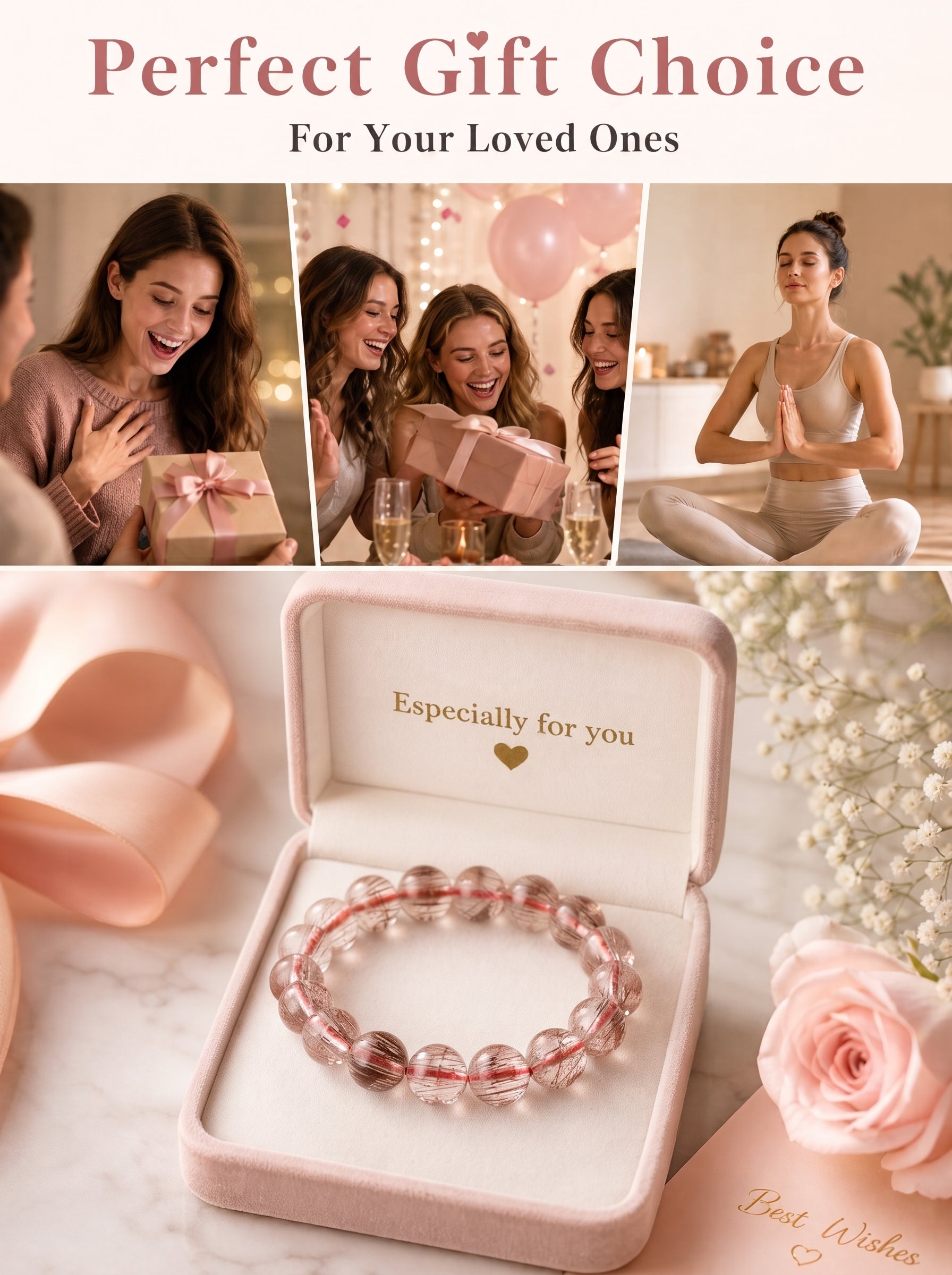 Premium Red Rutilated Quartz Beaded Bracelet | Hand-Polished Natural Gemstone Jewelry for Power & Prosperity