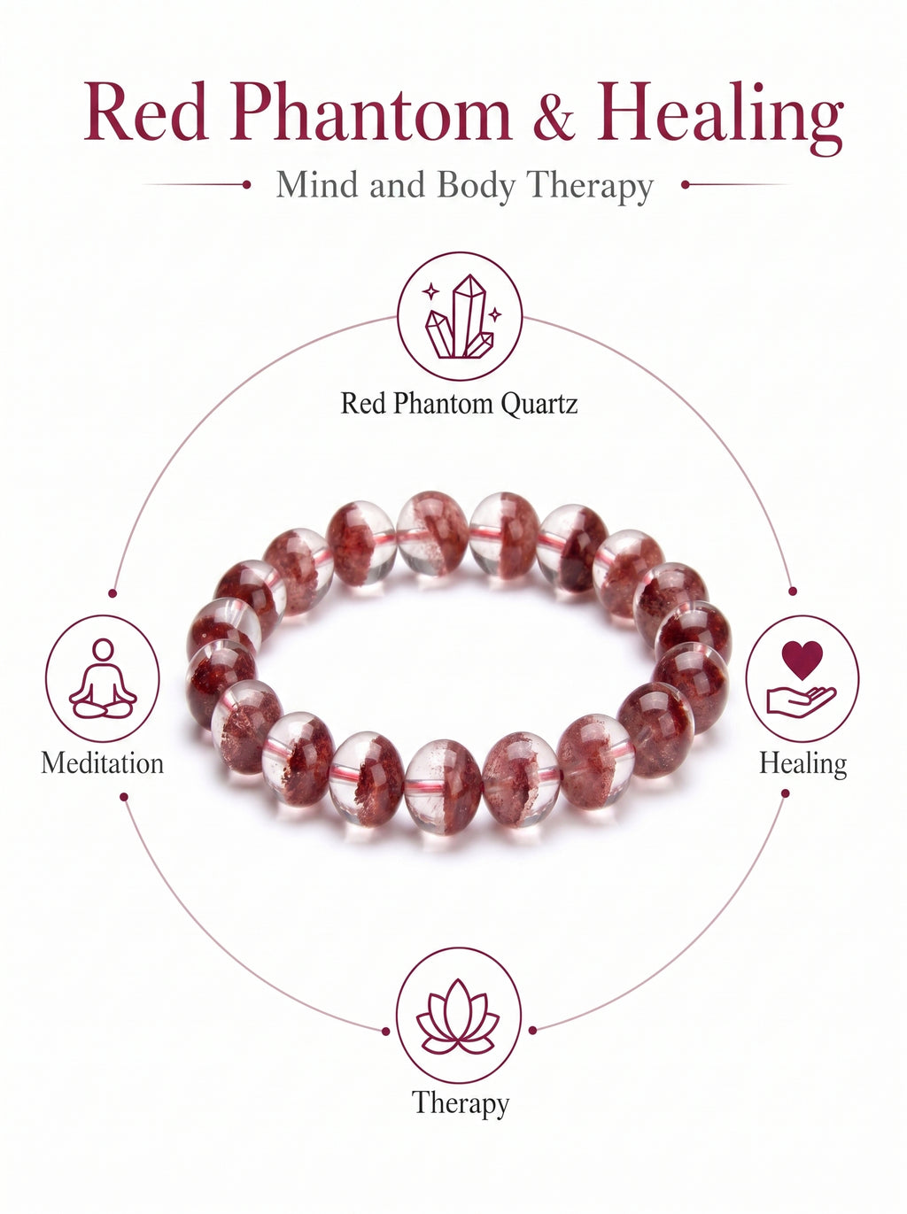 Premium Red Phantom Quartz Beaded Bracelet | Hand-Polished Natural Crystal Jewelry for Wealth & Passion