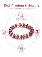Premium Red Phantom Quartz Beaded Bracelet | Hand-Polished Natural Crystal Jewelry for Wealth & Passion