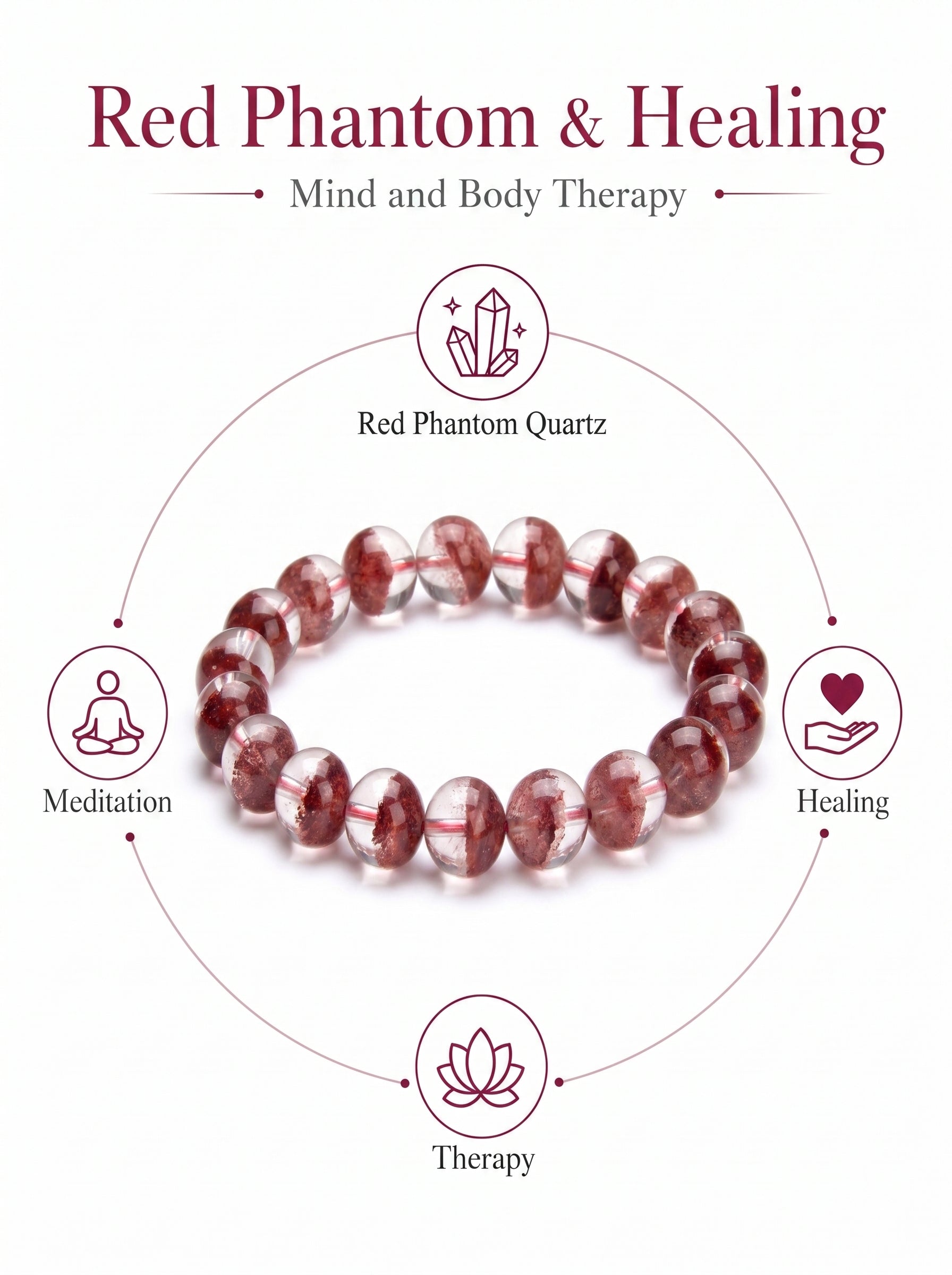 Premium Red Phantom Quartz Beaded Bracelet | Hand-Polished Natural Crystal Jewelry for Wealth & Passion