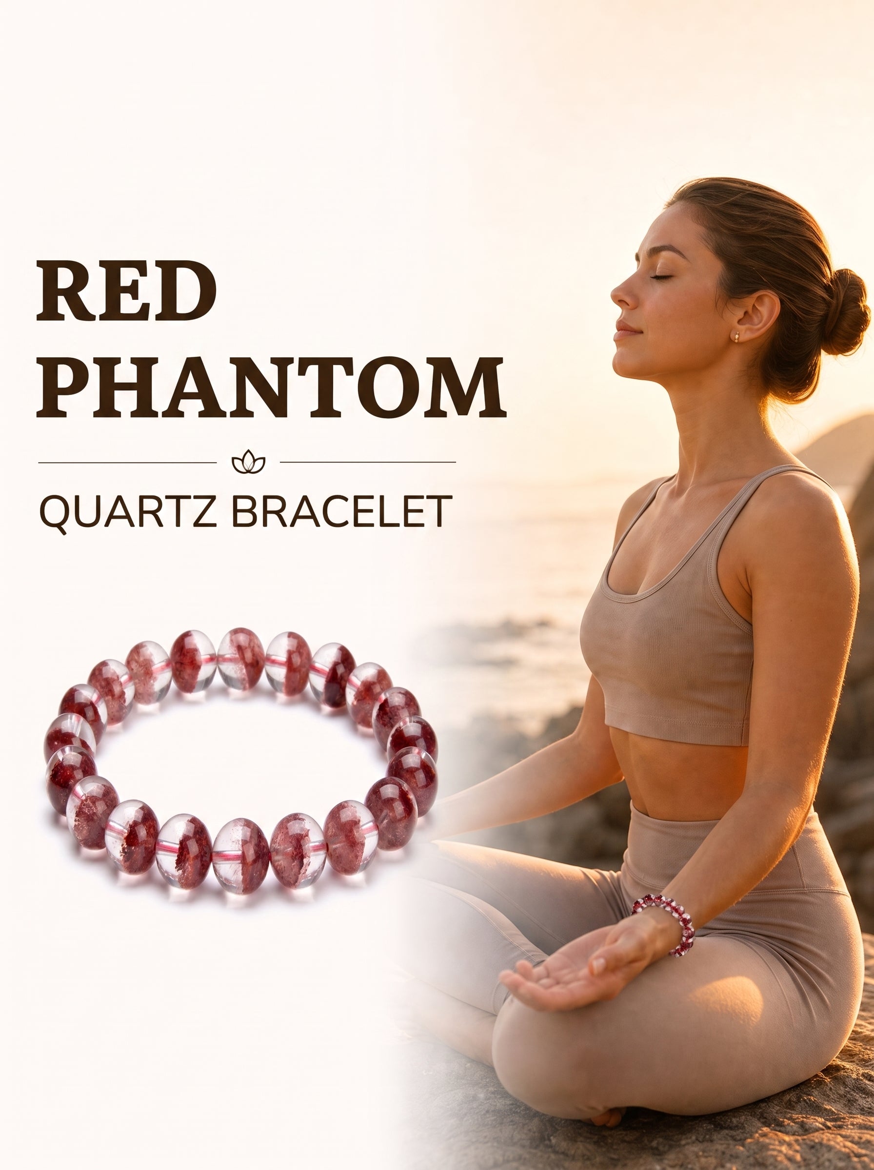 Premium Red Phantom Quartz Beaded Bracelet | Hand-Polished Natural Crystal Jewelry for Wealth & Passion