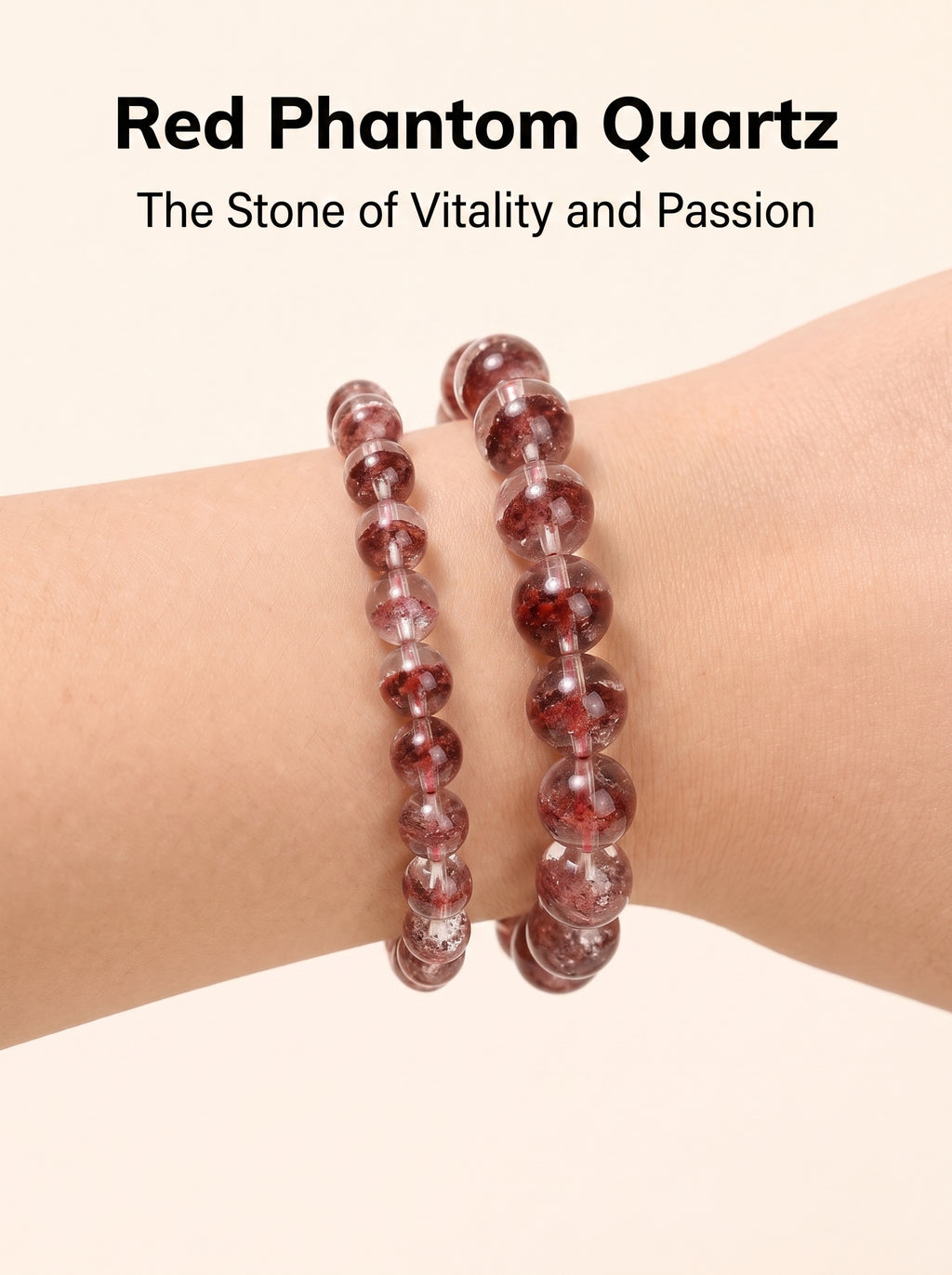 Premium Red Phantom Quartz Beaded Bracelet | Hand-Polished Natural Crystal Jewelry for Wealth & Passion