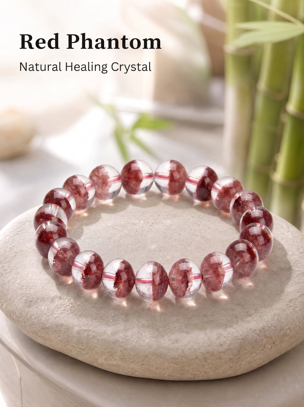 Premium Red Phantom Quartz Beaded Bracelet | Hand-Polished Natural Crystal Jewelry for Wealth & Passion