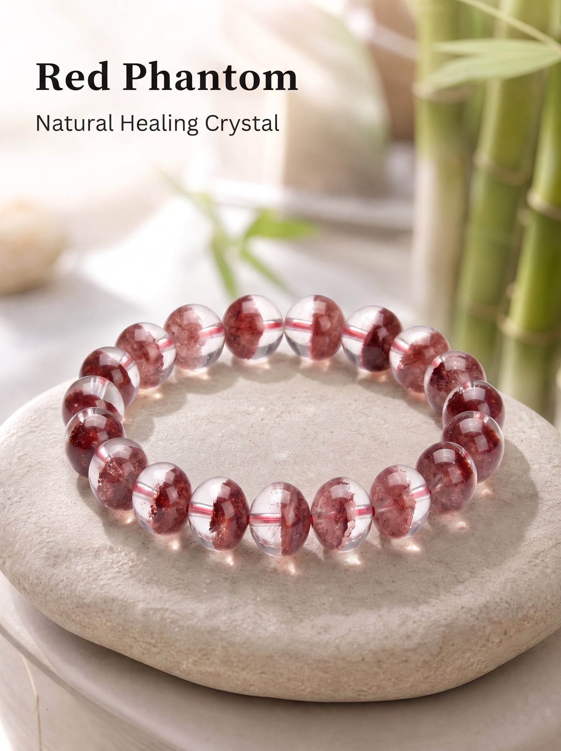 Premium Red Phantom Quartz Beaded Bracelet | Hand-Polished Natural Crystal Jewelry for Wealth & Passion