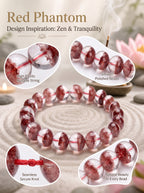 Premium Red Phantom Quartz Beaded Bracelet | Hand-Polished Natural Crystal Jewelry for Wealth & Passion
