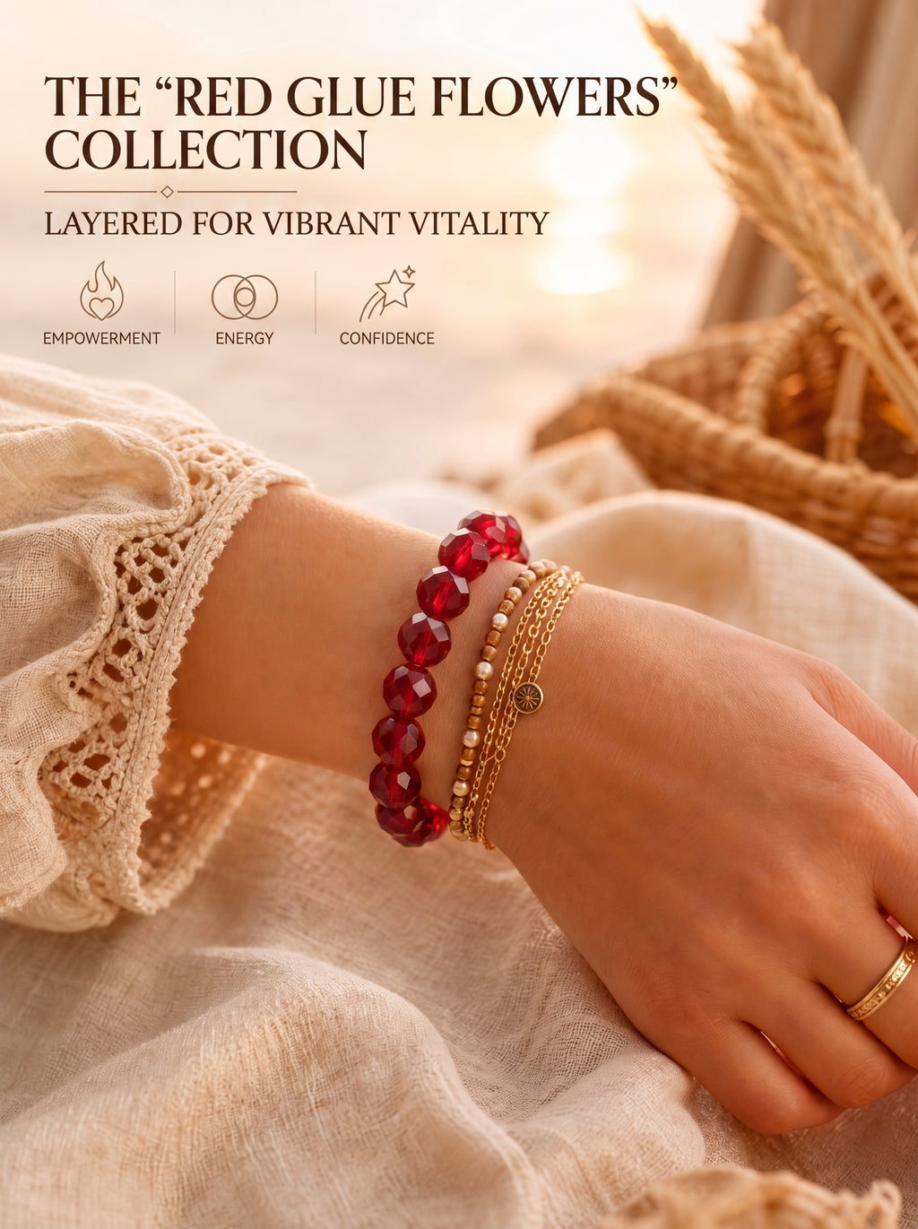Premium Red Fire Quartz Beaded Bracelet | Hand-Polished Natural Gemstone Jewelry for Abundance & Passion