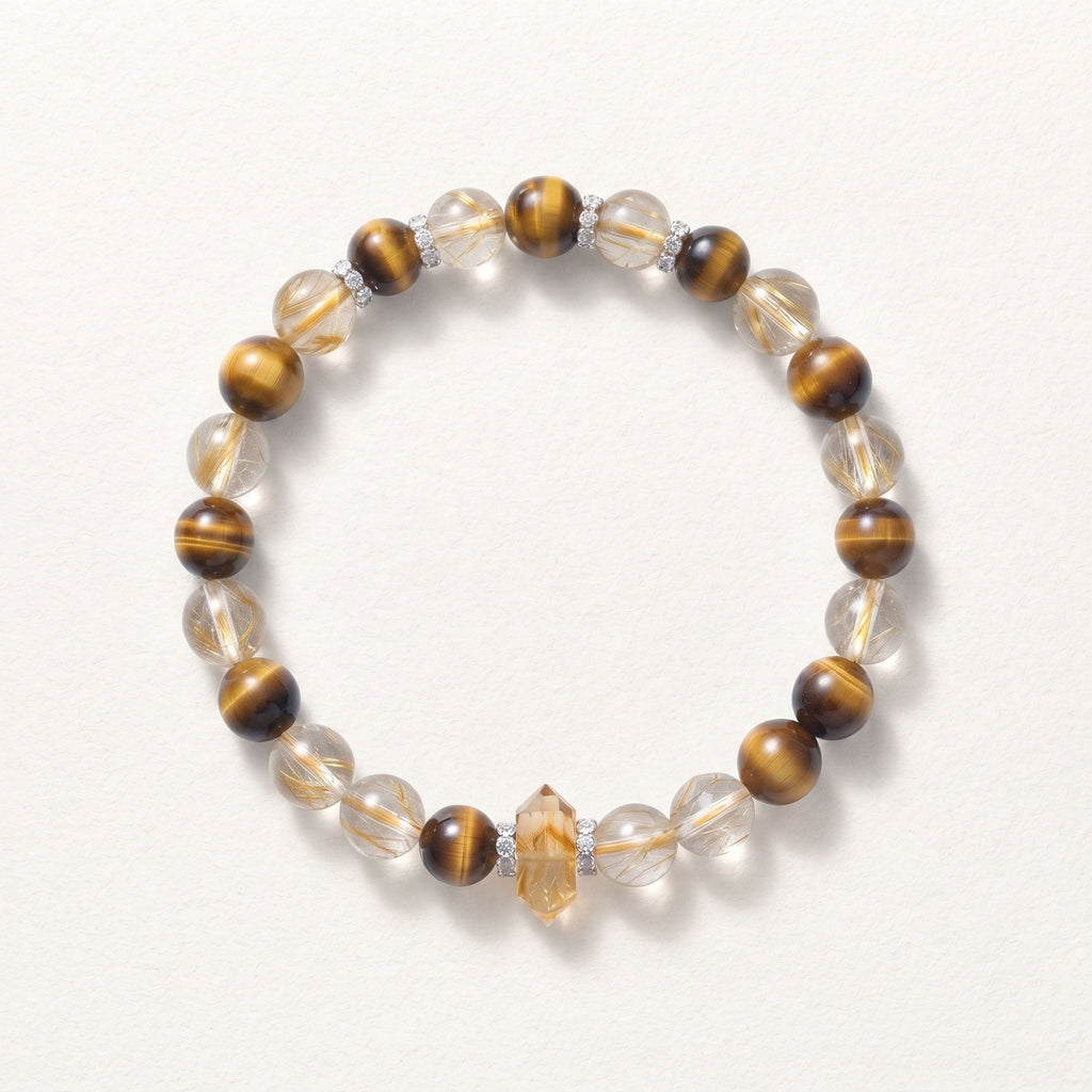 Natural Golden Quartz Tower Pyramid Bead Bracelet, Radiant Vitality & Prosperous Flow Gemstone Jewelry