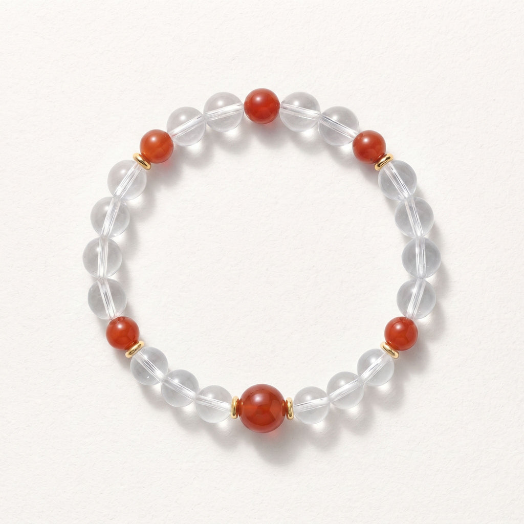 Natural Clear Quartz and Carnelian Bead Bracelet, Radiant Vitality & Harmonious Flow Gemstone Jewelry