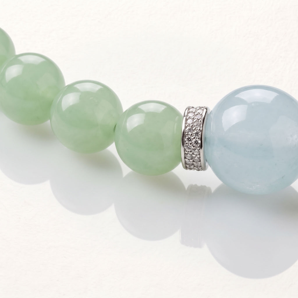 Natural Botanical Prehnite & Ocean Aquamarine Harmony Collarchain: Dual-Loop Versatile Necklace — Gangdishé Peak