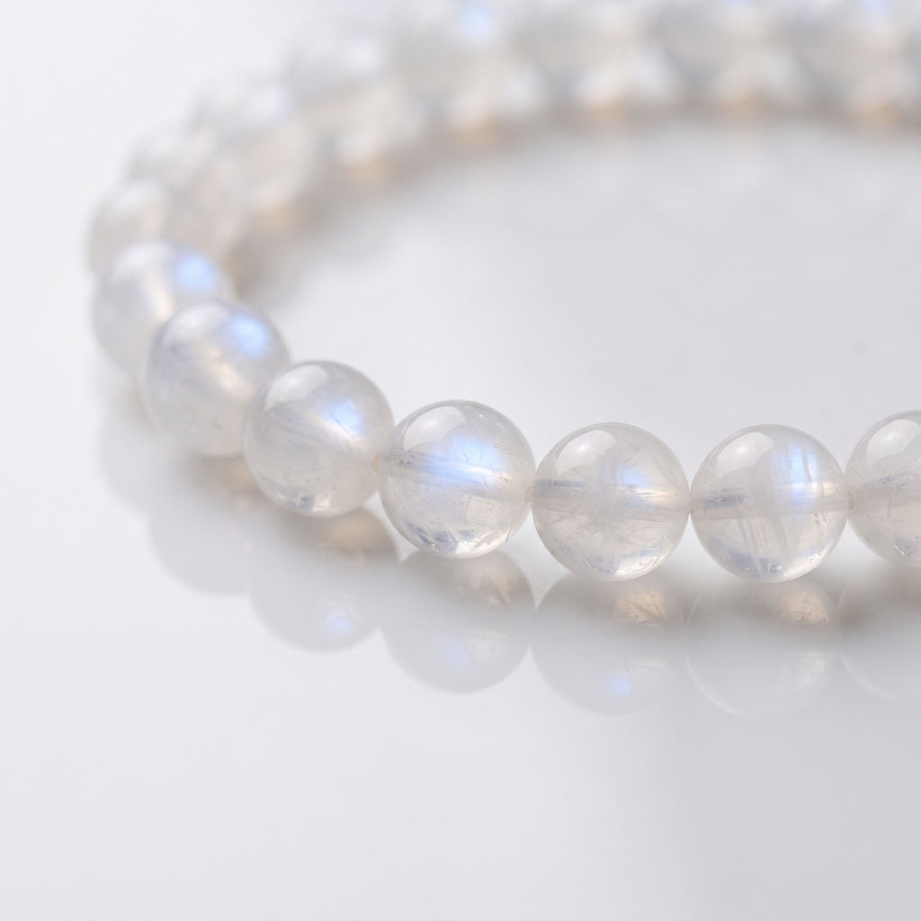 Natural White Moonstone Bead Bracelet, Serene Inner Calm & Graceful Flow Gemstone Jewelry