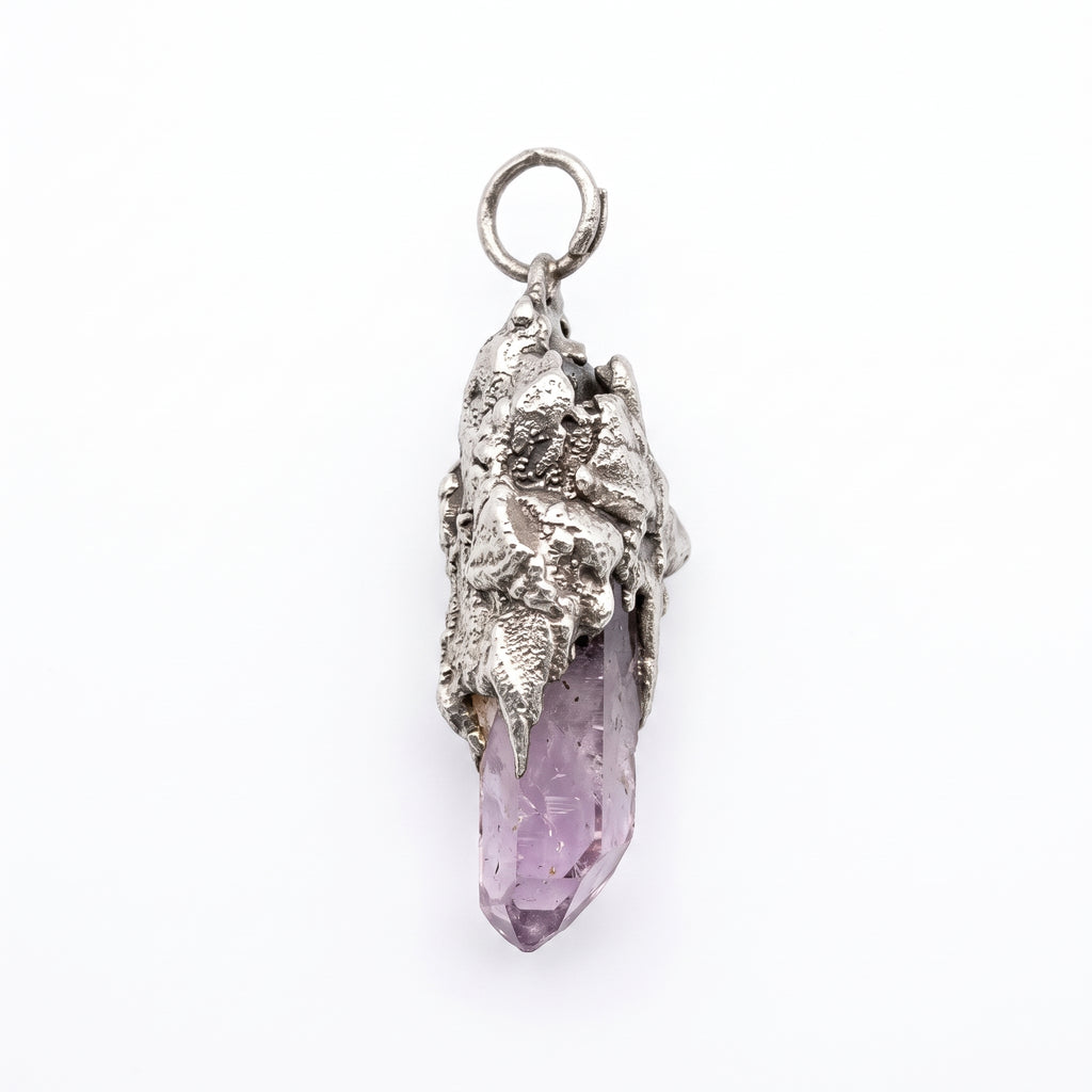 Super Seven Crystal Stalactite Pendant | Antique Silver Copper Molten Cap Necklace