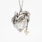 Clear Quartz Cluster Pendant | Antique Silver Copper Pearl & Molten Gothic Necklace