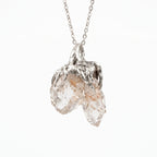 Double Quartz Crystal Cluster Pendant | Antique Silver Copper Molten Claw Gothic Necklace