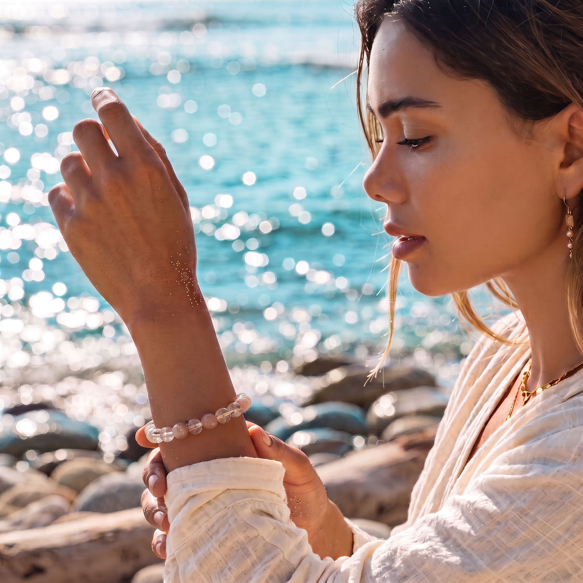 Natural Fire Quartz and Pink Lepidolite Bead Bracelet, Radiant Vitality & Harmonious Flow Gemstone Jewelry
