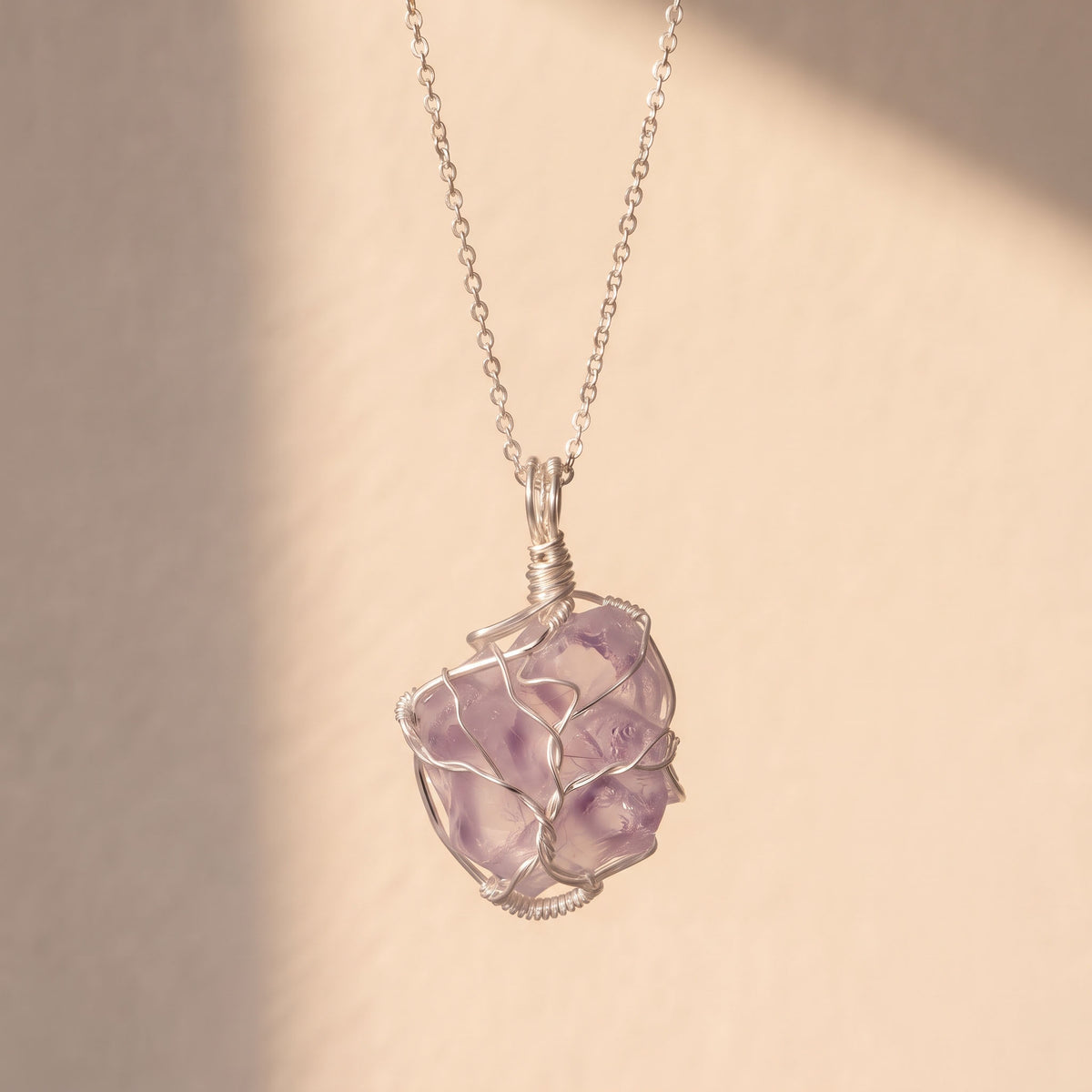 Raw Amethyst Crystal Pendant | Handcrafted Silver Wire-Wrapped Mineral Necklace