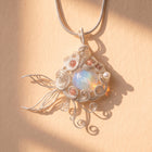 Opal Jellyfish Wire-Wrapped Pendant | Silver Copper Sunstone & Pearl Necklace