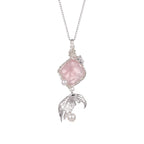 Ethereal Rose Quartz & Mermaid Tail Pendant | Handcrafted Silver Wire-Wrapped Necklace